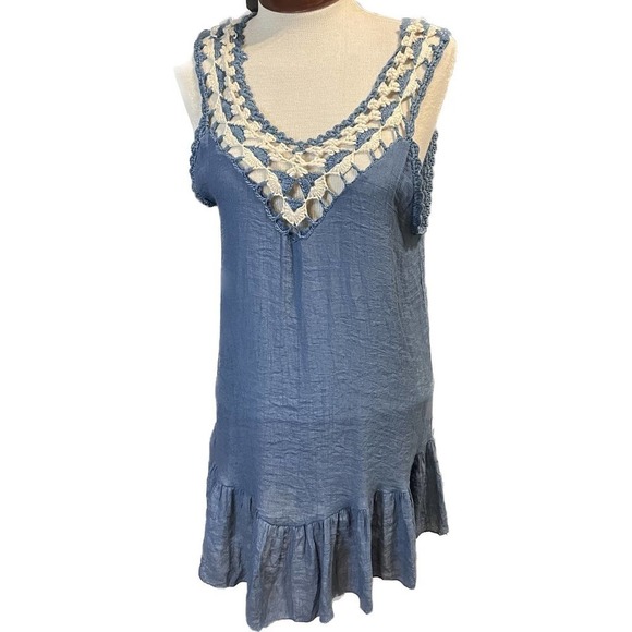 Crochet trim summer dress boho flowy one size - Picture 1 of 6
